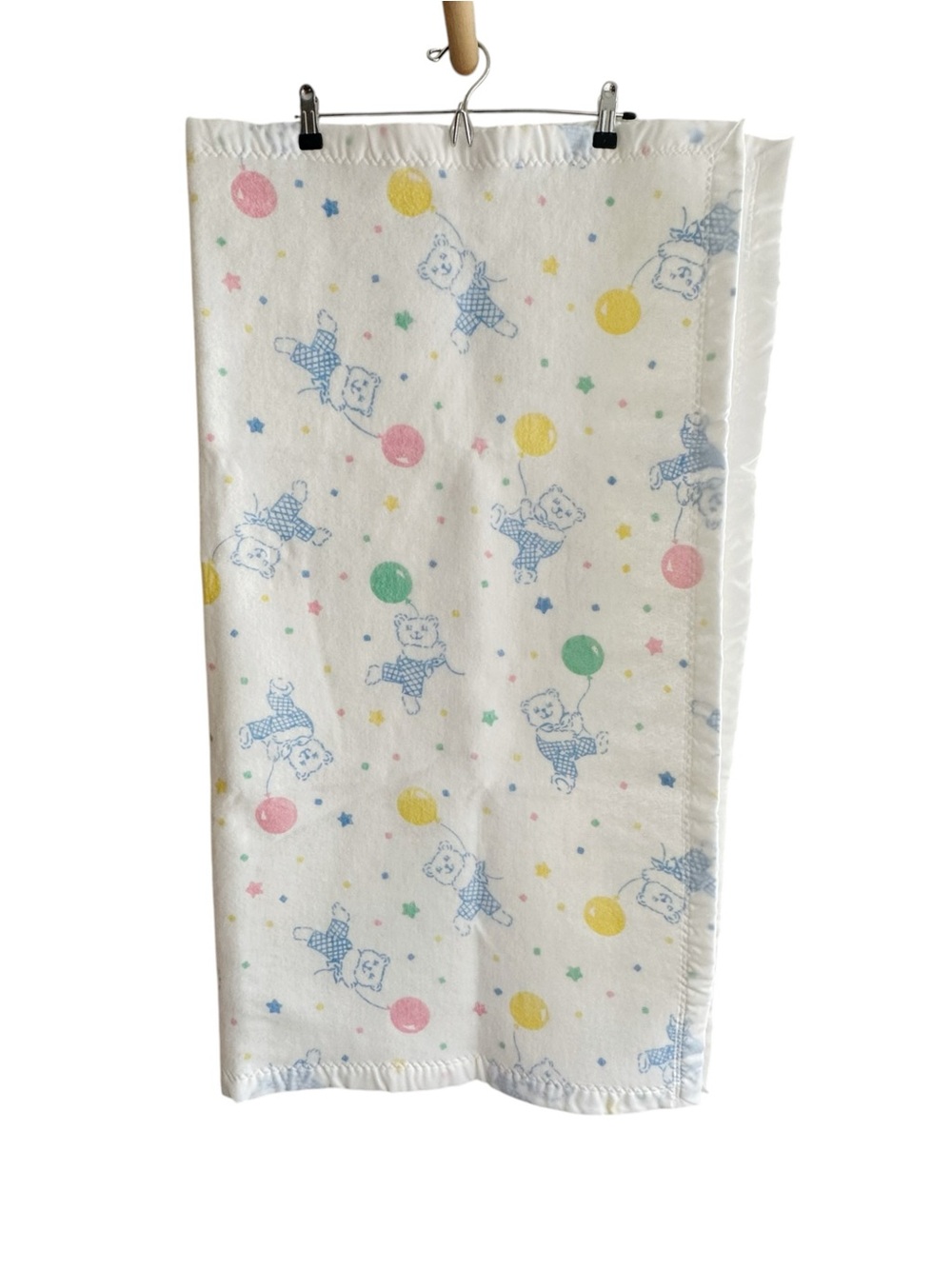 Vintage Beacon Bears & Balloons Acrylic Baby Blanket Nylon Trim